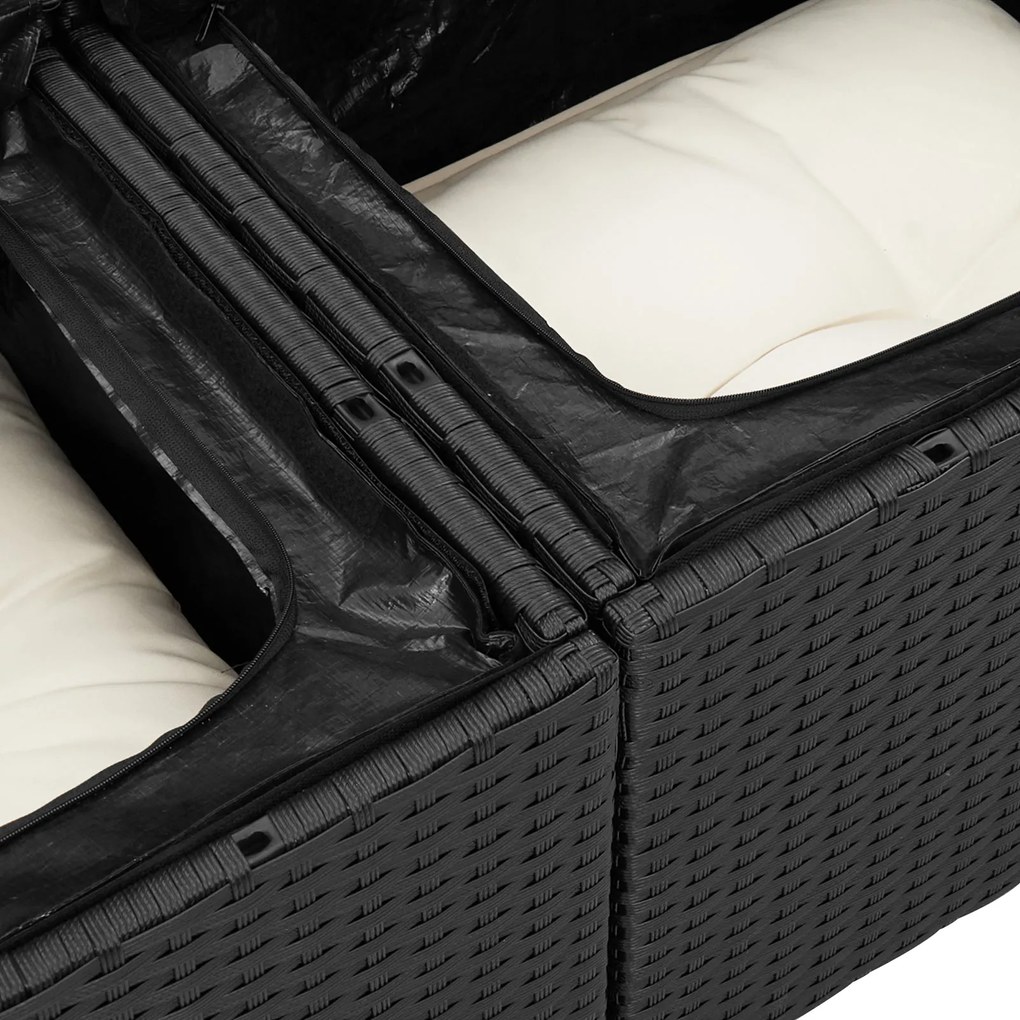 Conjunto de Sofá de Jardim de 6 Peças com Almofadas Preto Rattan Polié