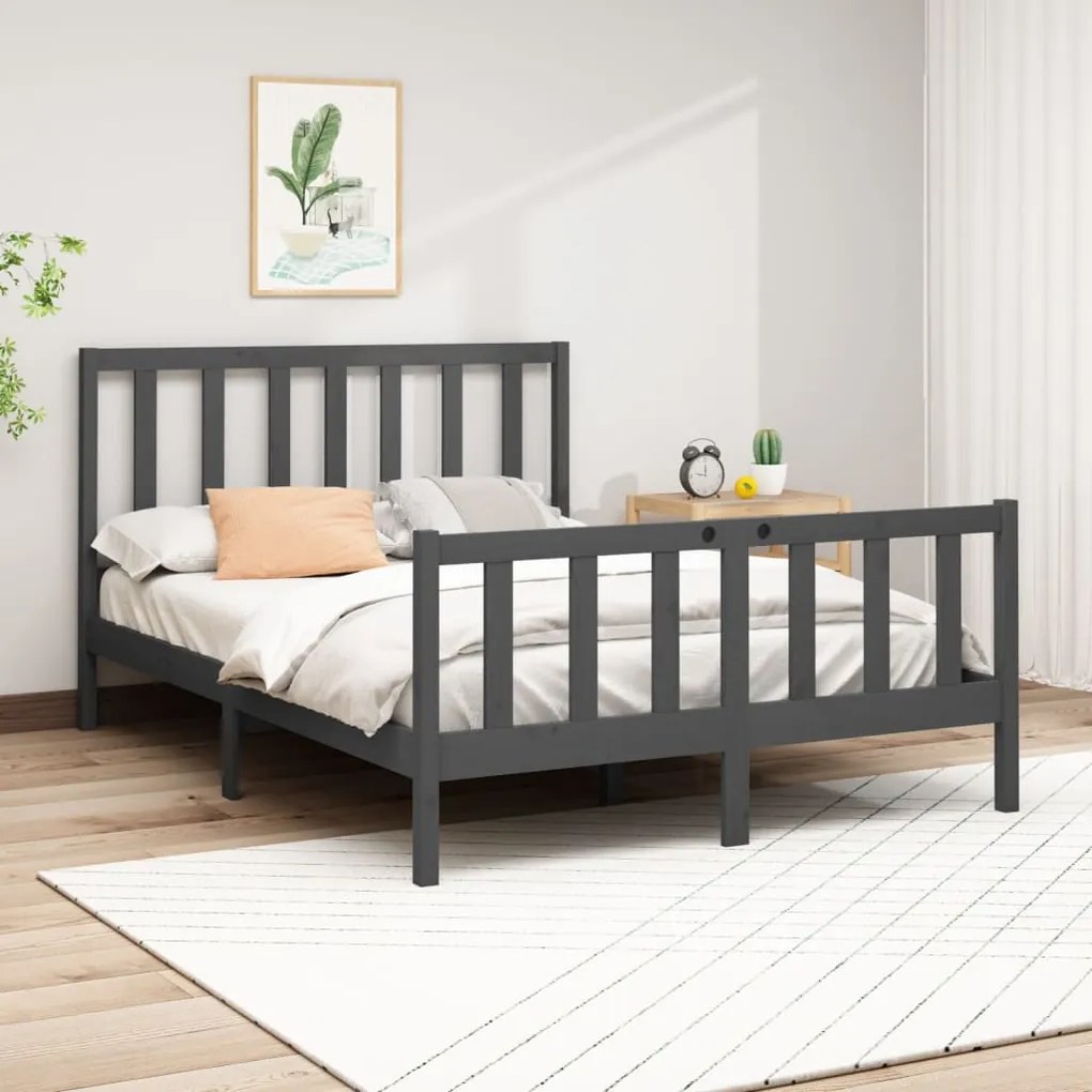 vidaXL Estrutura de cama 140x190 cm madeira de pinho maciça cinzento