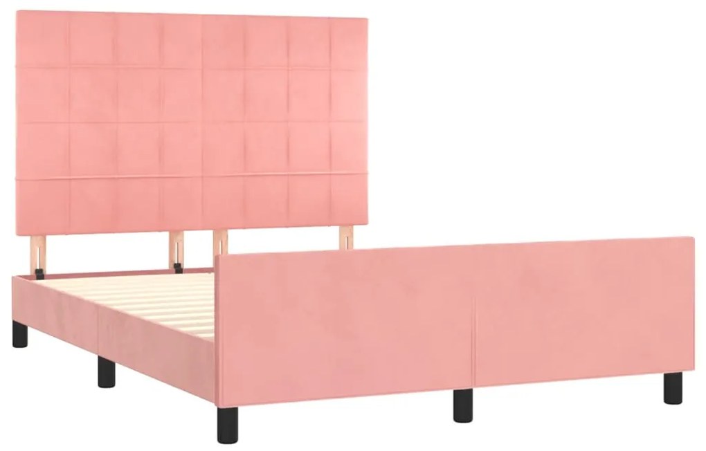 Estrutura de cama c/ cabeceira 140x190 cm veludo rosa