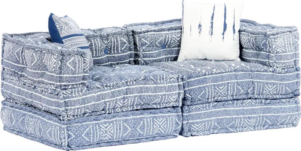 Sofá-cama modular de 2 lugares em retalhos azul índigo