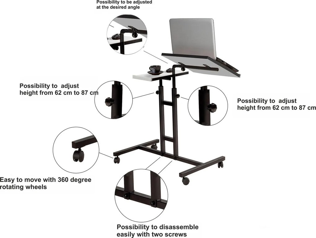 **** Secretária Elevatória para Laptop Glen – Branco/Preto – 67x87x45,