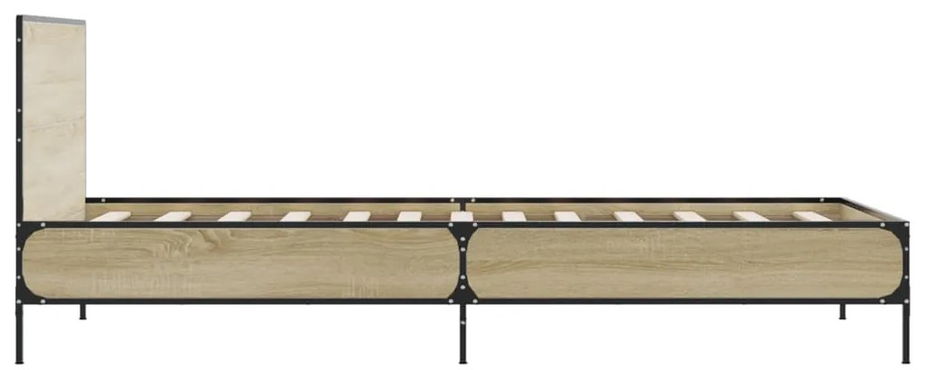 Estrutura de cama derivados de madeira e metal carvalho sonoma