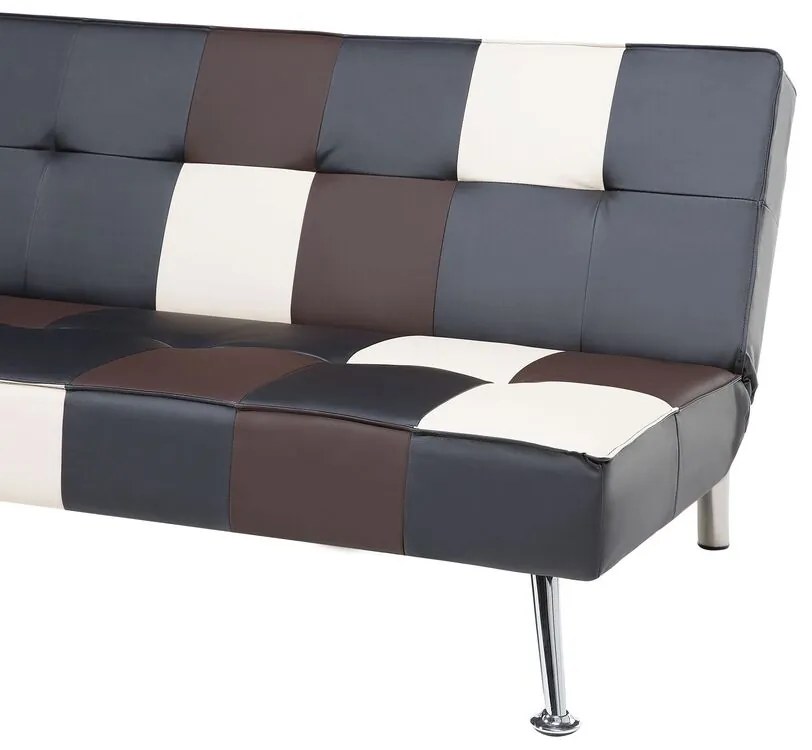 Sofá-cama de 3 lugares em pele sintética patchwork preto castanho e branco OLSKER Beliani