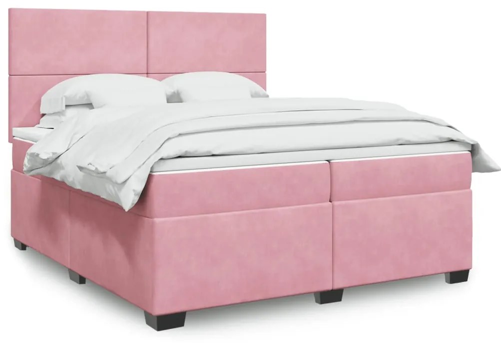 vidaXL Cama com molas/colchão 200x200 cm veludo rosa