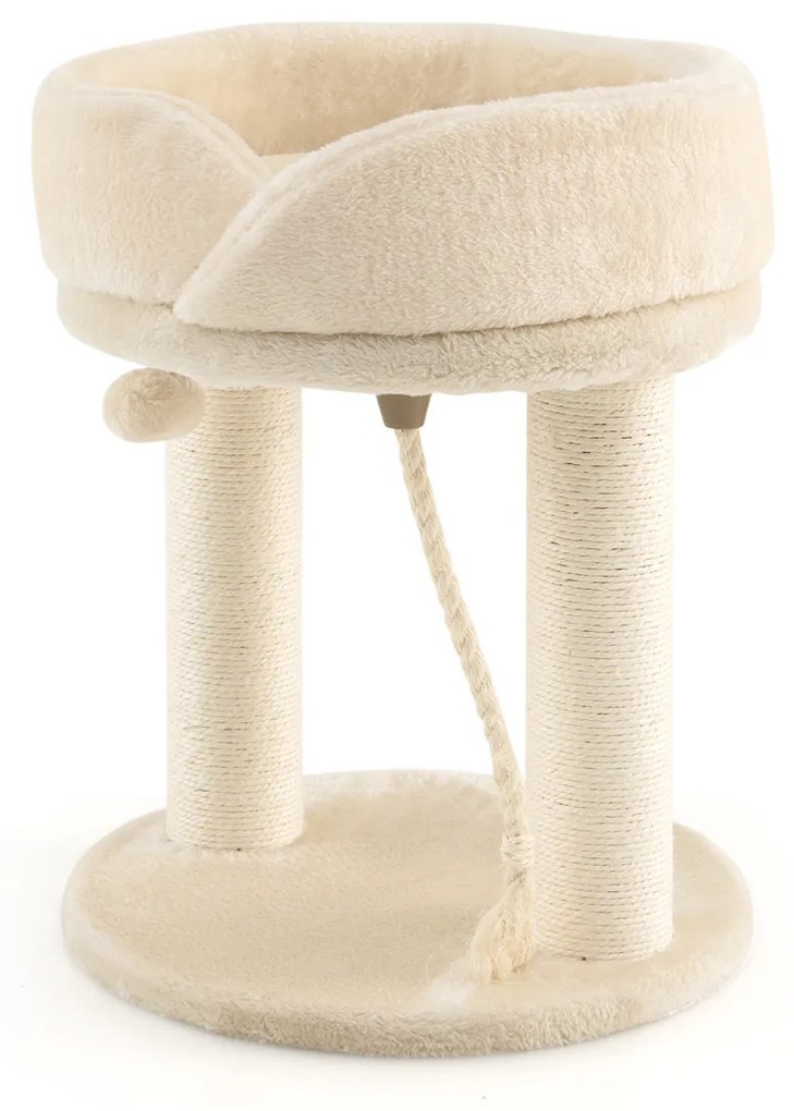 Árvore para gatos, altura 53 cm, torre para gatos 4 em 1 com plataforma de base acolchoada, bola de salto e corda de sisal Bege