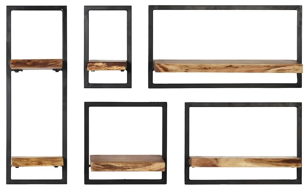 Conjunto prateleiras de parede 5 pcs madeira acácia maciça/aço