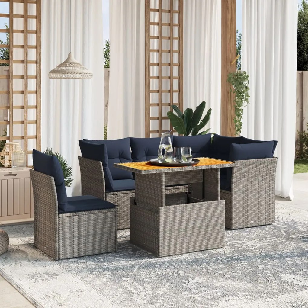 vidaXL 5 pcs conjunto sofás p/ jardim c/ almofadões vime PE cinzento