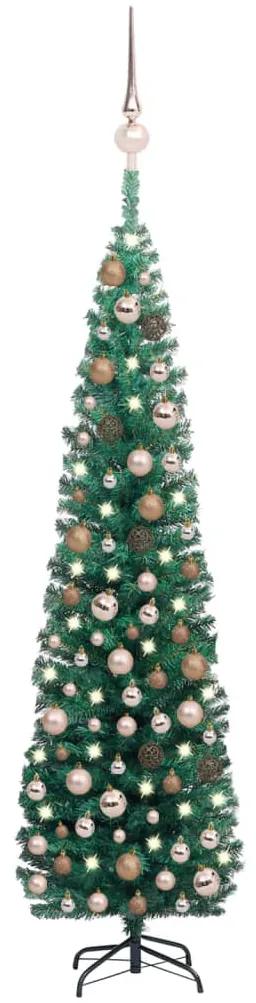 3077854 vidaXL Árvore Natal artificial fina pré-iluminada c/ bolas 240cm verde