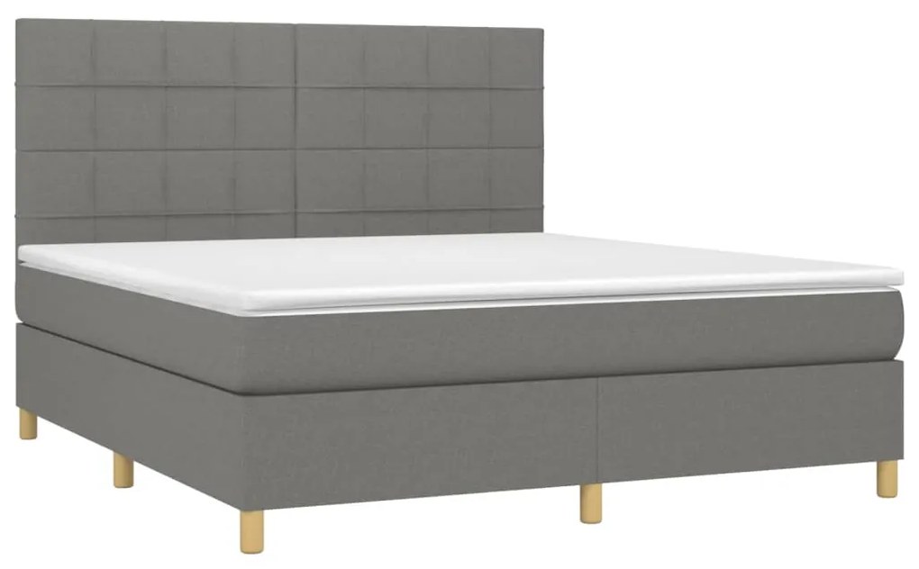 Cama box spring c/ colchão e LED 180x200 cm tecido cinza-escuro