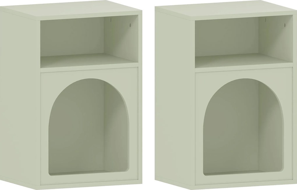 HOMCOM Conjunto de 2 mesas de cabeceira, mesa de noite com compartimentos abertos, design em arco, 40 x 30 x 60 cm, verde claro | Aosom Portugal