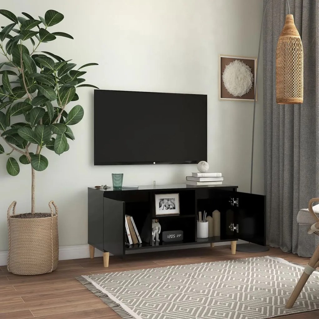 Móvel de TV Merve em Madeira Maciça de 100cm - Preto - Design Moderno