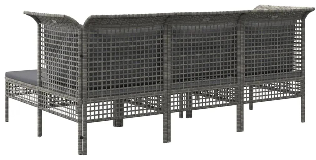 5 pcs conjunto lounge de jardim c/ almofadões vime PE cinzento