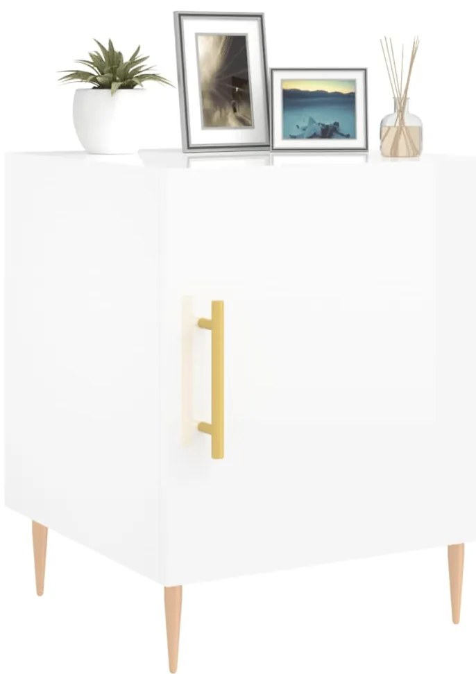 Mesa cabeceira 2pcs 40x40x50cm deriv. madeira branco brilhante