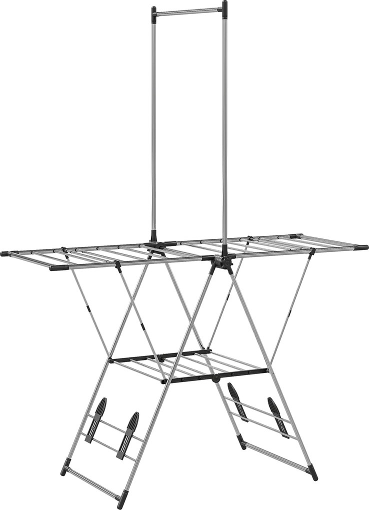 HOMCOM Estendal Vertical Dobrável com Laterais Ajustáveis em 5 Níveis 4 Suportes para Calçado 139x62,5x201 cm Prata | Aosom Portugal