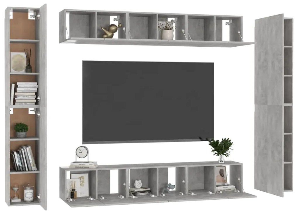10 pcs conjunto de móveis de TV contraplacado cinzento cimento