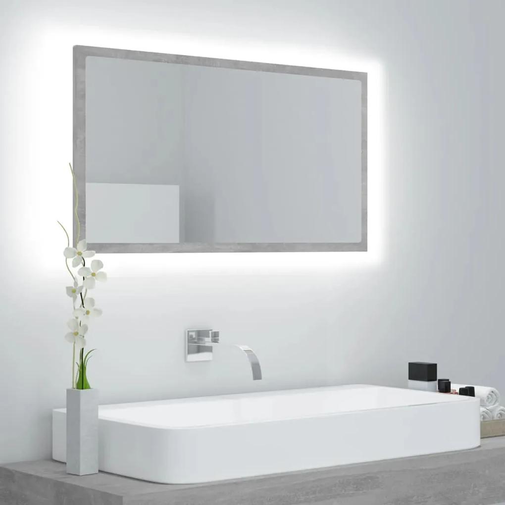 804928 vidaXL Espelho casa de banho c/ LED 80x8,5x37cm acrílico cinza cimento