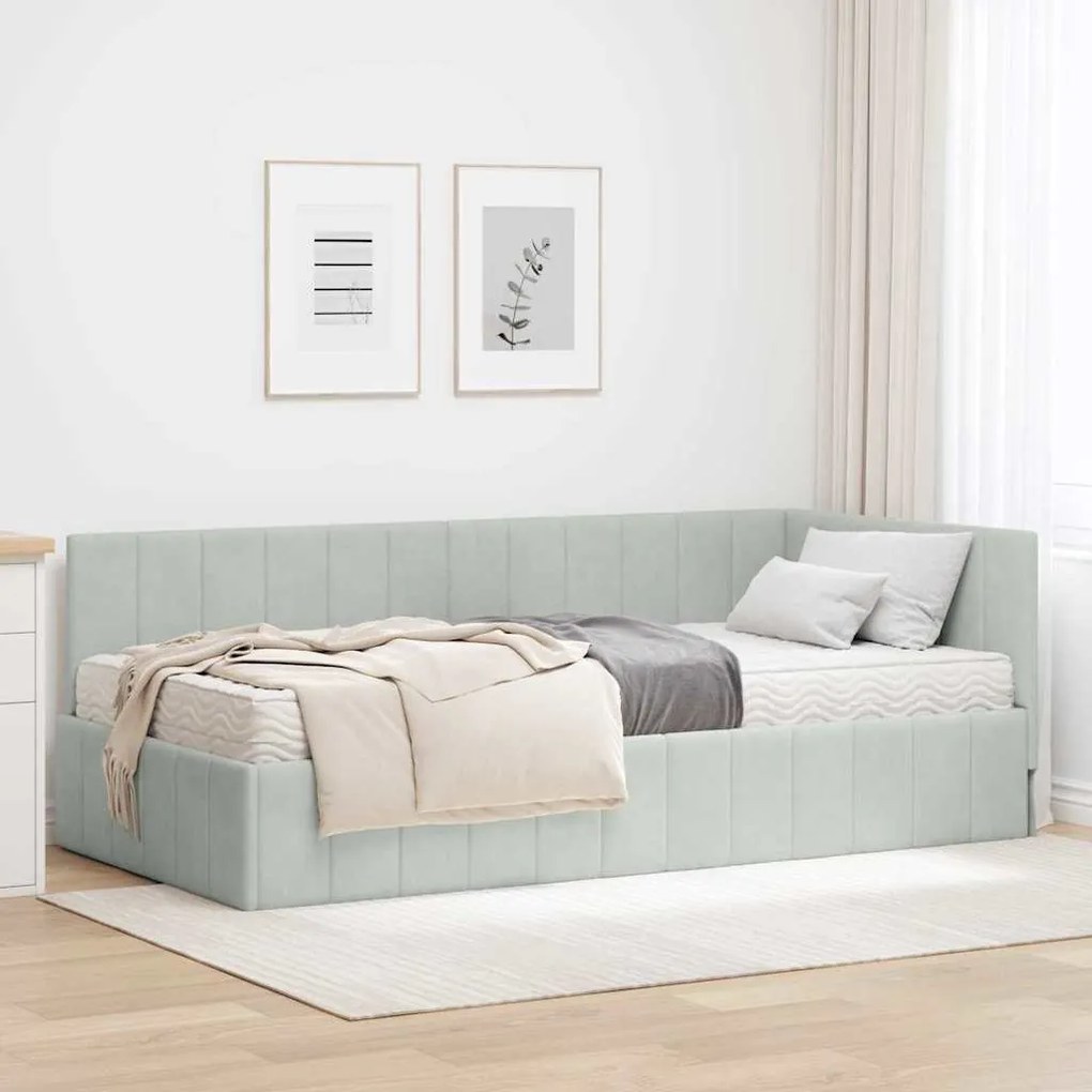vidaXL Estrutura de Cama de Canto com Colchão 2 pcs Cinzento-claro