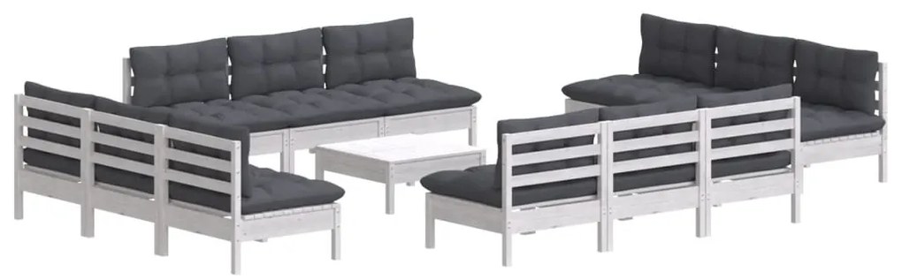 13 pcs conj. lounge de jardim com almofadões antracite pinho