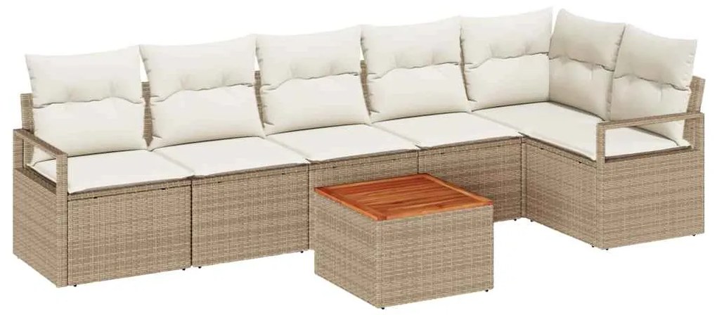 Conjunto de Sofá para Jardim 7 pcs Bege, branco Grande