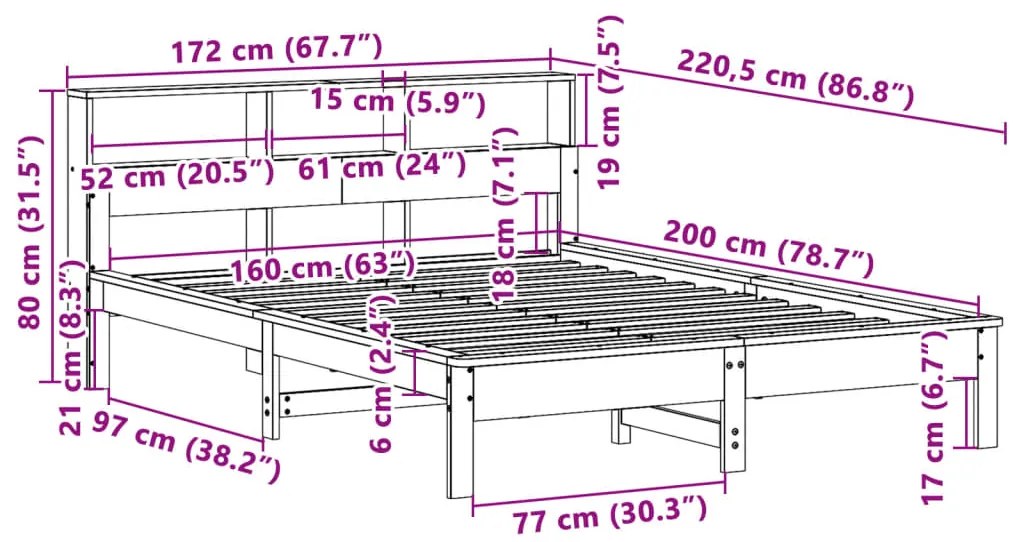 Cama sem colchão 160x200 cm madeira de pinho maciça branco