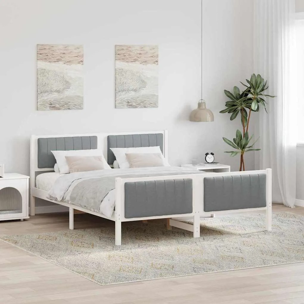 vidaXL Estrutura da cama Branco e cinza claro 160 x 200 cm