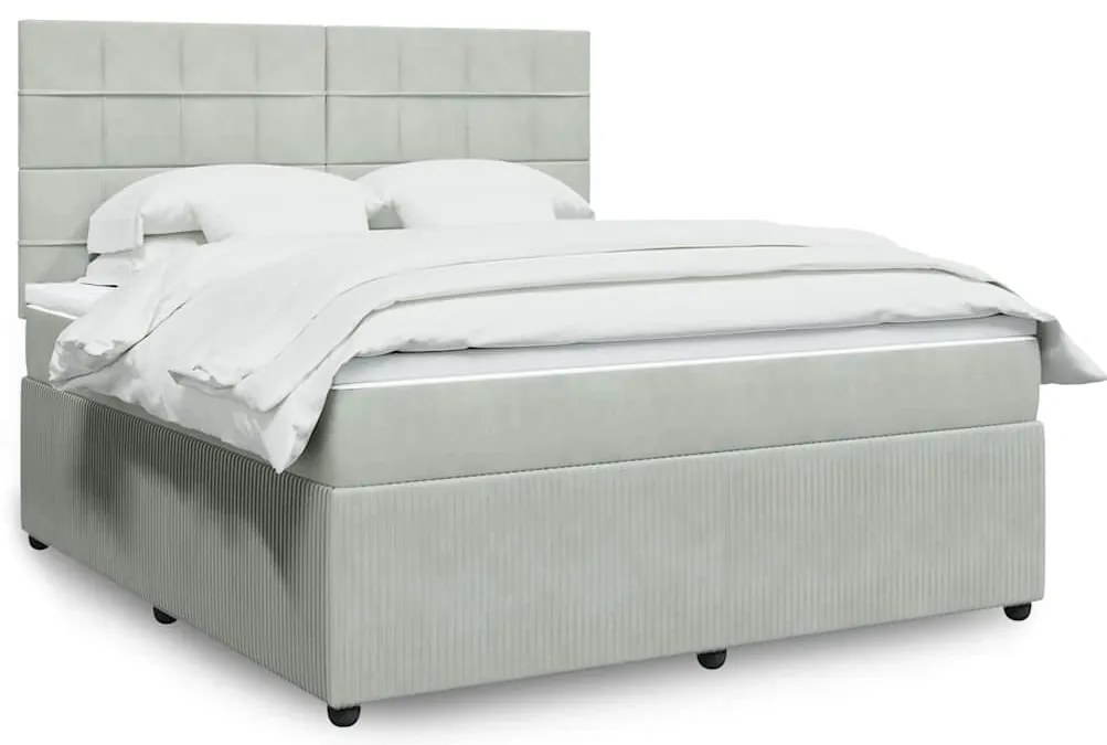 Cama com molas/colchão 180x200 cm veludo cinzento-claro