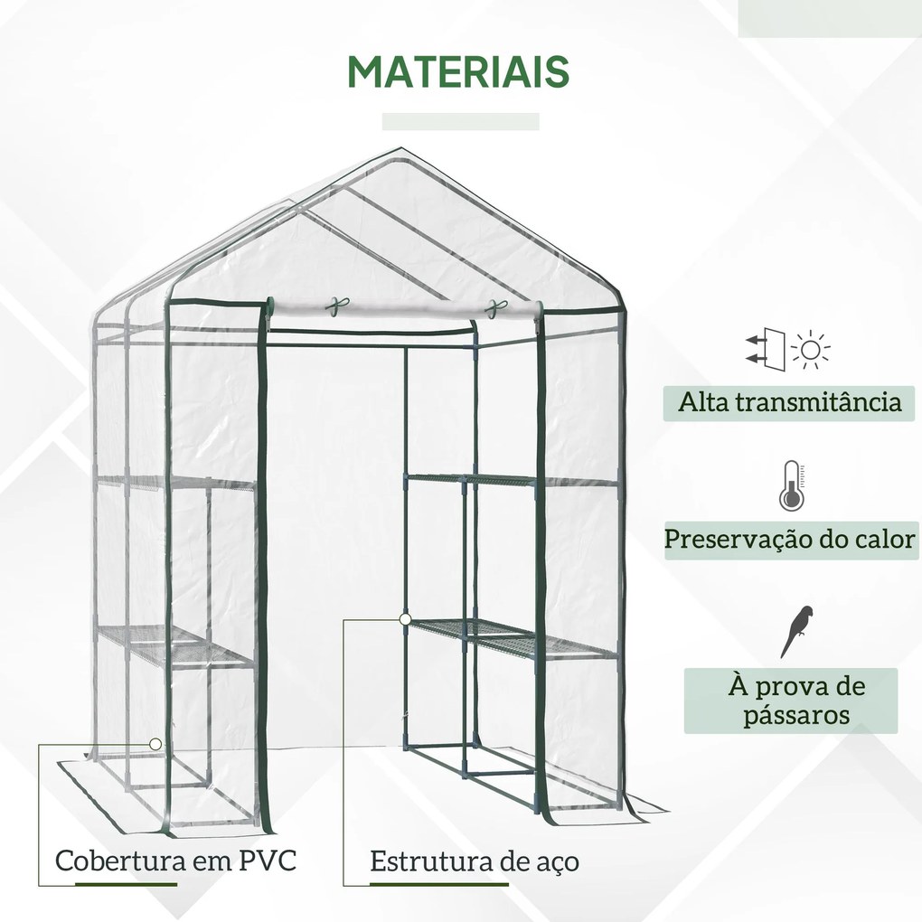 Estufa Transparente de Jardim Estufa de Plantas de 3 Níveis com Pratel