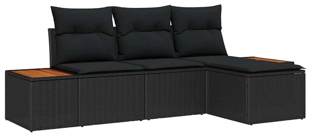 Conjunto de Sofá de Jardim vidaXL de 4 Peças com Almofadas Preto Polir