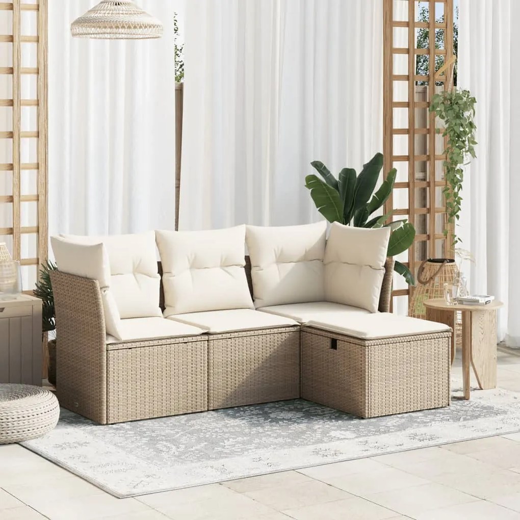 vidaXL 4 pcs conjunto de sofás para jardim c/ almofadões vime PE bege