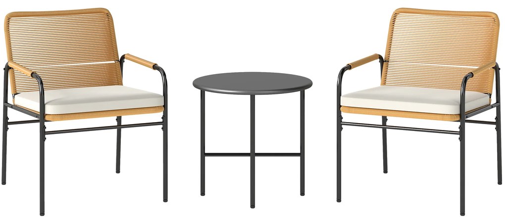 Outsunny Conjunto de Jardim de 3 Peças Móveis de Jardim com 2 Cadeiras com Almofadas Removíveis e Laváveis e Mesa com Bancada de Metal Madeira e Creme | Aosom Portugal