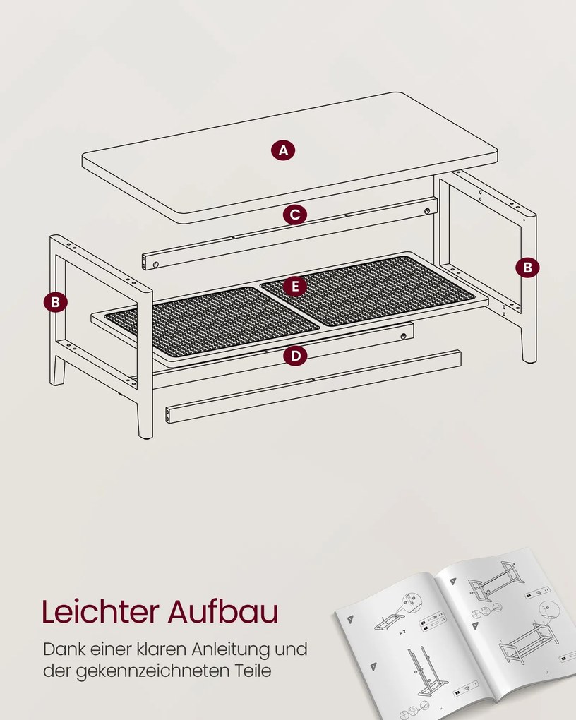 Mesa de centro de 2 níveis com cantos arredondados 55 x 100 x 45 cm Bege aveia