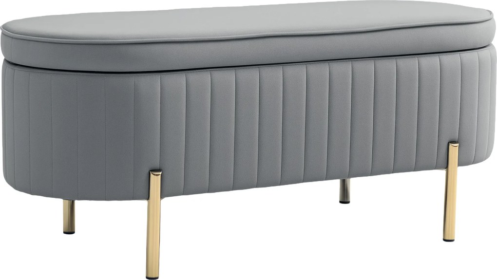 Banco de arrumação, pufe de veludo com tampa, pés de metal, capacidade de 72 L, 108 x 44 x 43,5 cm, creme