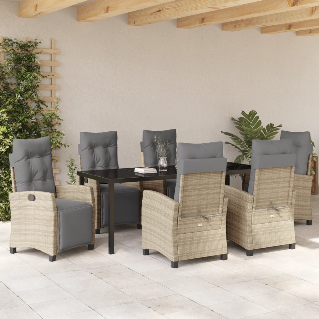 Conjunto de Jantar de Jardim de 7 Peças Bege Rattan Poliéster
