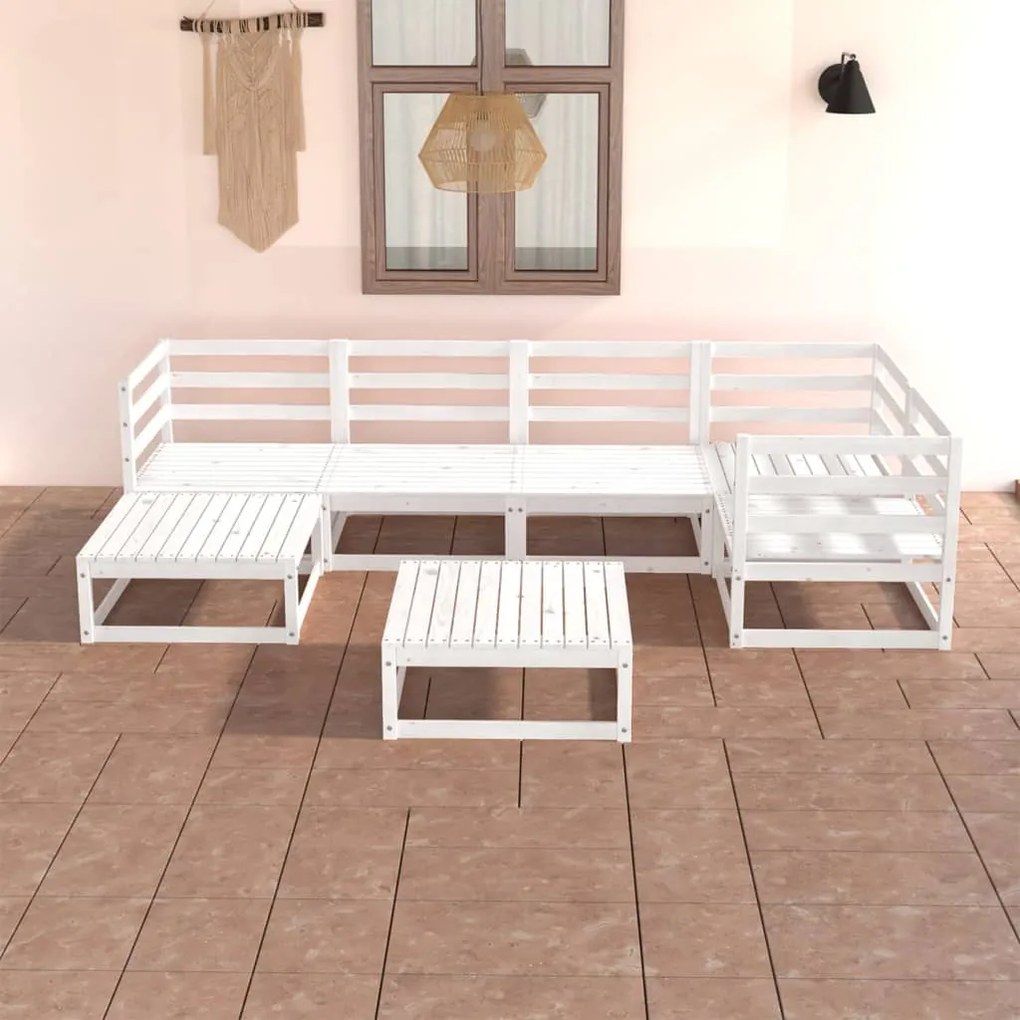 vidaXL 7 pcs conjunto lounge de jardim pinho maciço branco