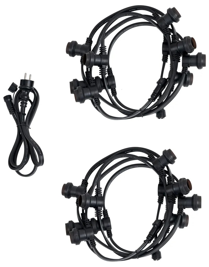 Fio de Luzes Conectável Preto com Ficha 10m, incl. 20 Lâmpadas E27 P45, IP64 - Lubber