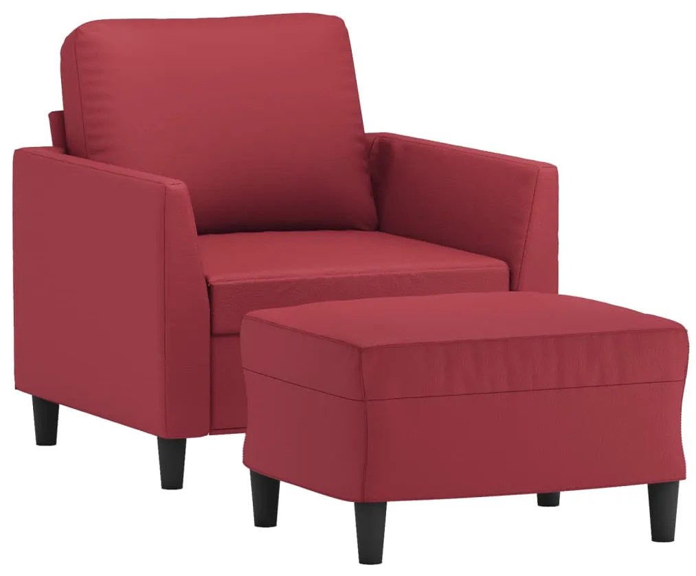 Poltrona com apoio de pés 60 cm couro artificial vermelho tinto