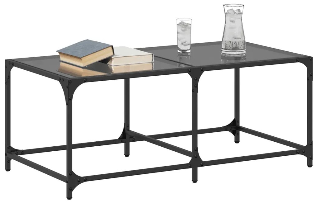 Mesa de centro com topo em vidro preto 98,5x50x40 cm aço