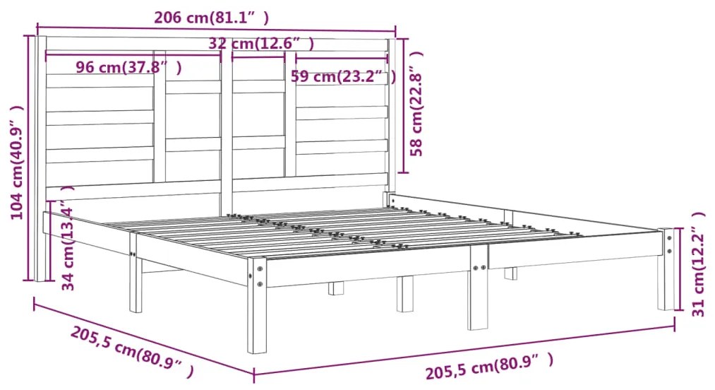 Estrutura de cama 200x200 cm madeira maciça castanho mel