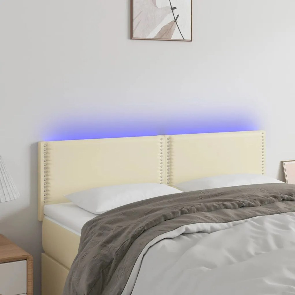 vidaXL Cabeceira de cama c/ LED 144x5x78/88 cm couro artificial creme