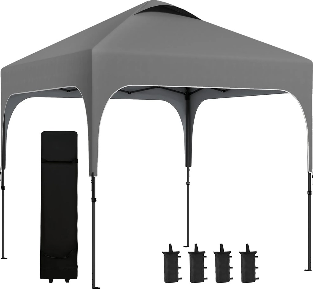 Outsunny Tenda Dobrável 2,5x2,5 m Tenda de Jardim para Festas e Campismo com Proteção UV50+ Altura Ajustável 4 Sacos de Areia e Bolsa de Transporte Cinza Escuro | AOSOM Portugal