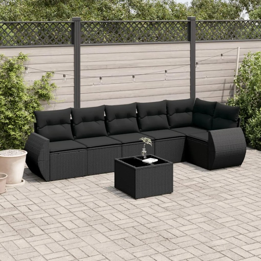 vidaXL 7 pcs conjunto de sofás p/ jardim c/ almofadões vime PE preto