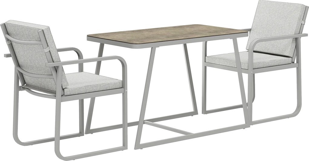 Outsunny Conjunto de Jardim 3 Peças Mesa em Vidro e 2 Cadeiras com Almofadas Cinza | Aosom Portugal