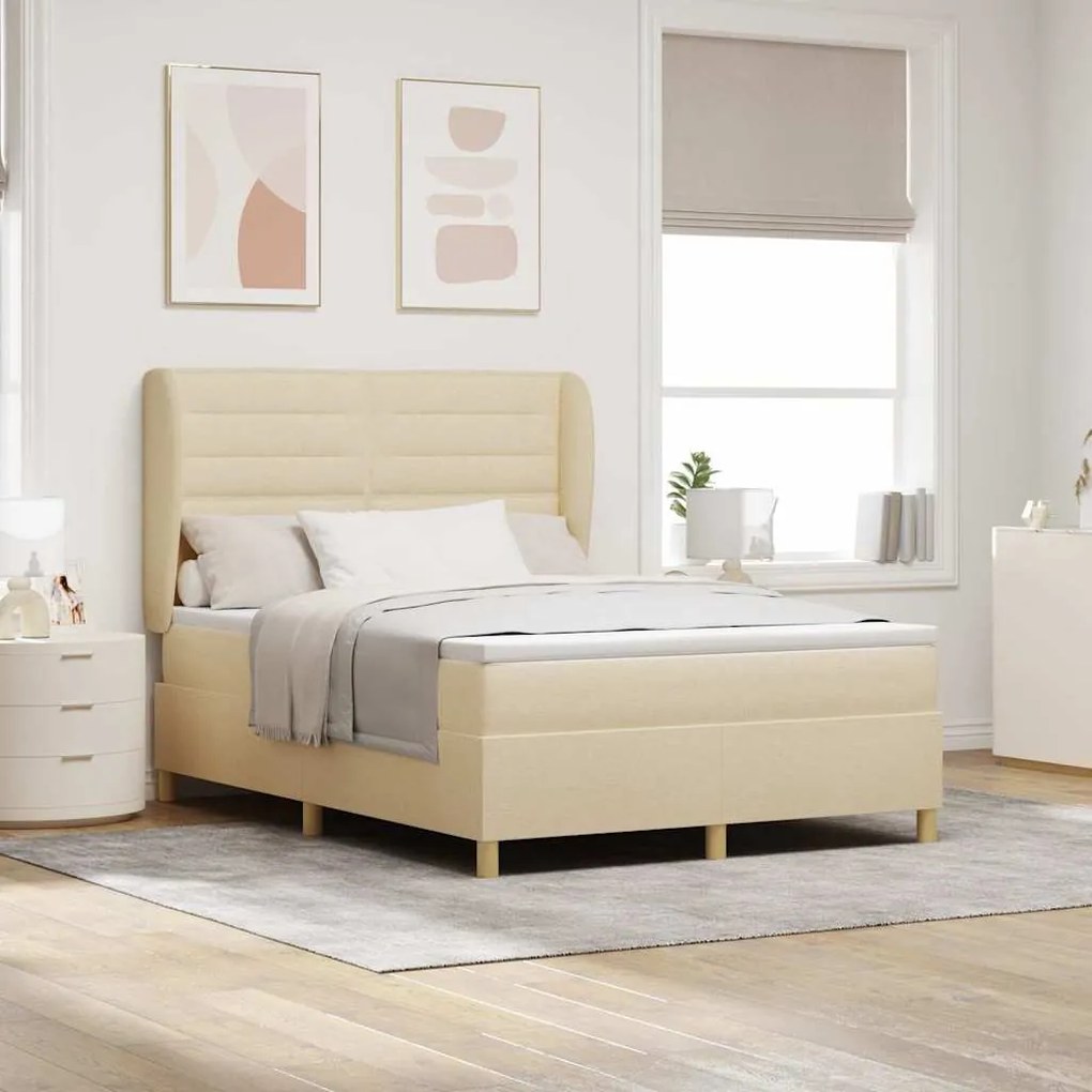 vidaXL Box Spring Bed com Colchão Creme 140x190 cm Tecido