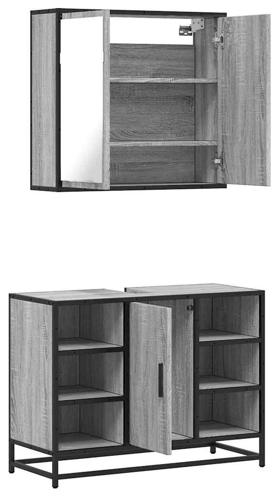 2 pcs conjunto móveis WC derivados de madeira sonoma cinza