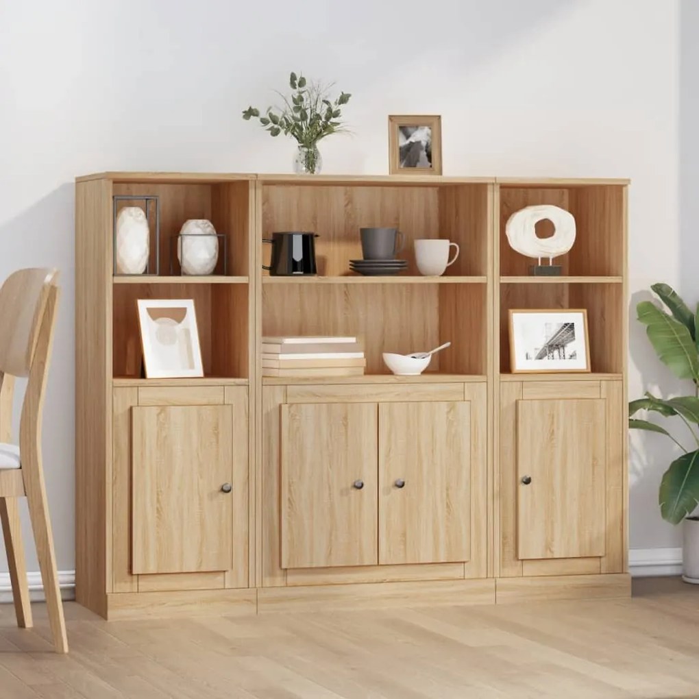 vidaXL Aparadores altos 3 pcs derivados de madeira cor carvalho sonoma