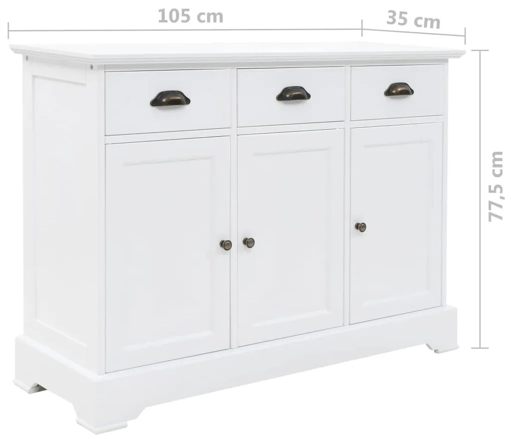 Aparador com 3 portas em MDF e madeira de pinho 105x35x77,5 cm