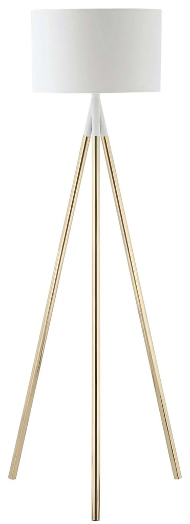 HOMCOM Candeeiro Pé Tripé Metal Suporte Lâmpadas E27 40W Ecrã Tecido Ø53x144cm Branco Dourado