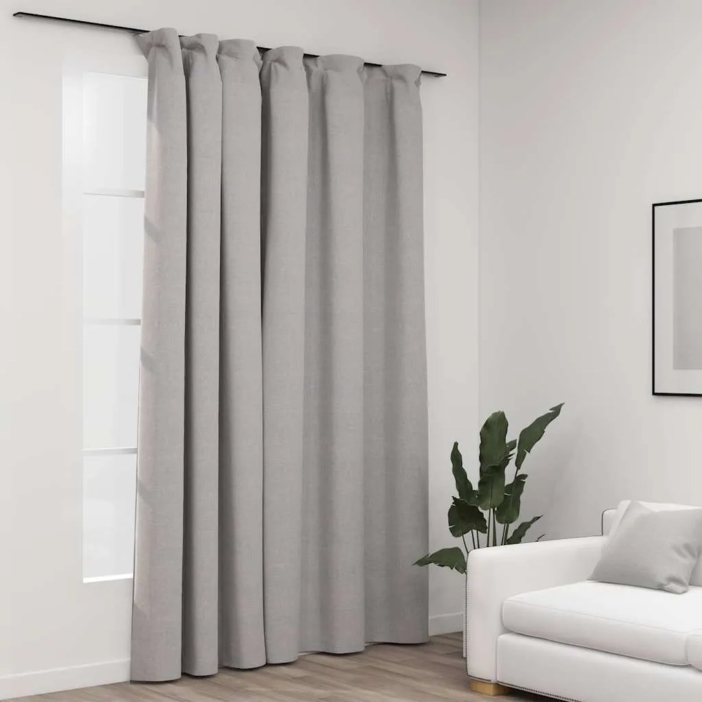 Cortinas opacas aspeto linho com ganchos 290x245 cm cinzento