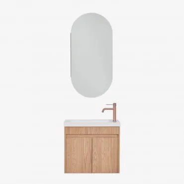 Conjunto De Móvel De Casa De Banho Suspenso Em Madeira Com Lavatório Integrado Narek Castanho Fresno & Ovalado Com Armazenamento 45x90 Cm - Sklum