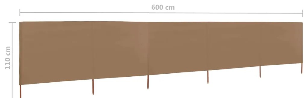 Para-vento com 5 painéis em tecido 600x80 cm cinza-acastanhado